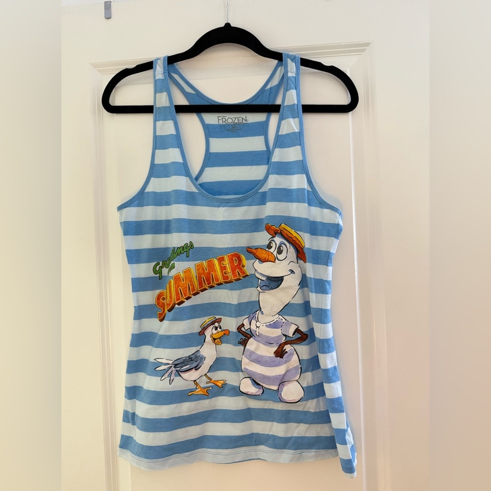 Disney Frozen Striped Tank Top with Olaf and Seagull SZ XL